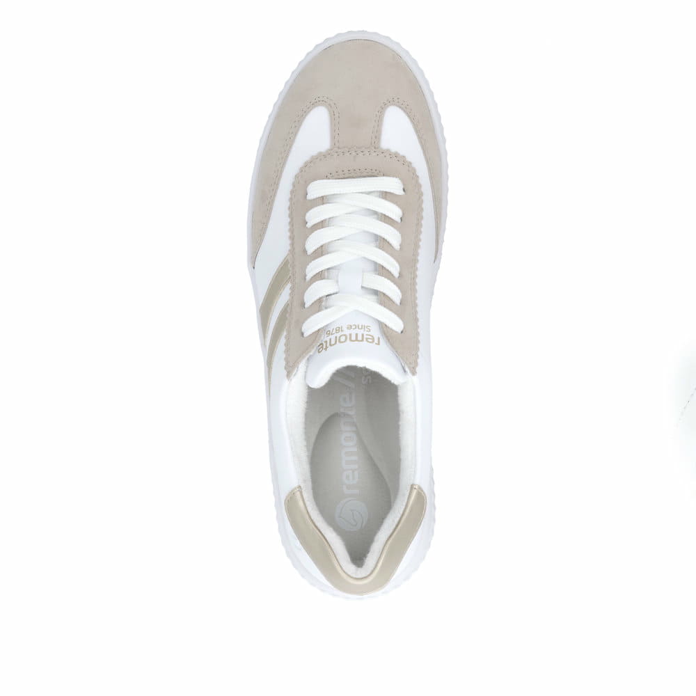 Weißbeige remonte Damen Schnürschuhe D3E00-80 mit der Extraweite H. Schuh von oben.