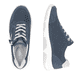 Blaue vegane remonte Damen Sneaker Low D1S04-14 mit einem Reißverschluss. Schuh von oben, liegend.