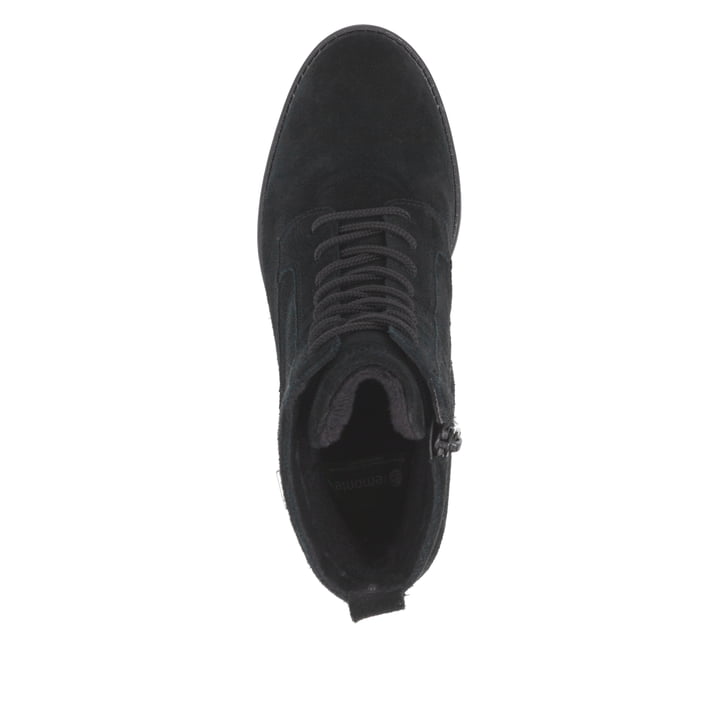 Schwarze remonte Damen Schnürstiefel D2A80-02 mit wasserabweisender TEX-Membran. Schuh von oben.