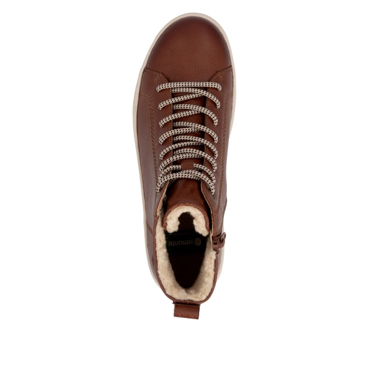 Braune remonte Damen Schnürstiefel D2U75-24 mit wasserabweisender TEX-Membran. Schuh von oben.