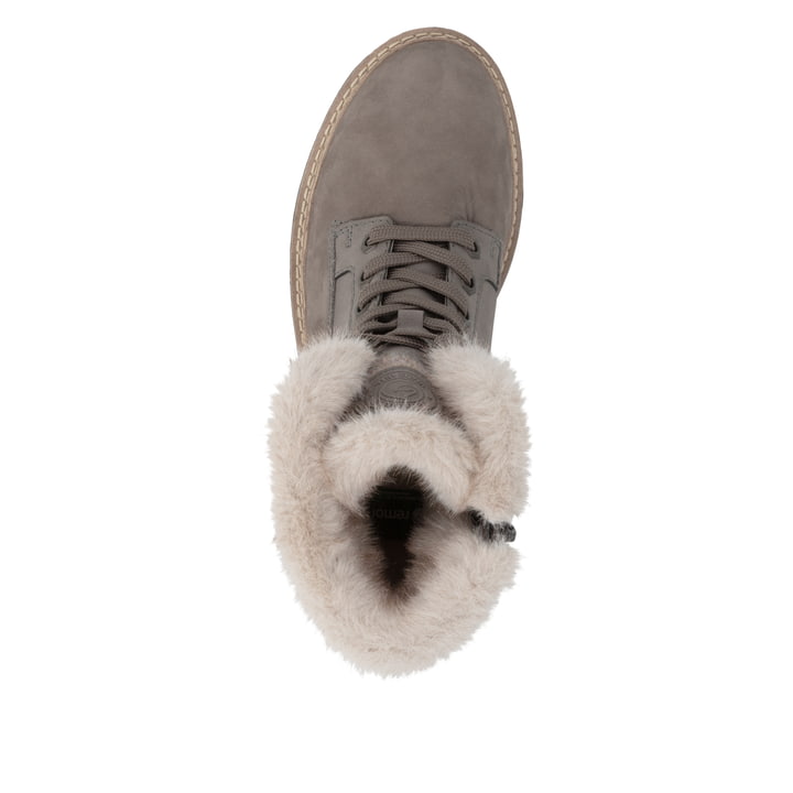 Graue remonte Damen Schnürstiefel D0B81-42 mit wasserabweisender TEX-Membran. Schuh von oben.