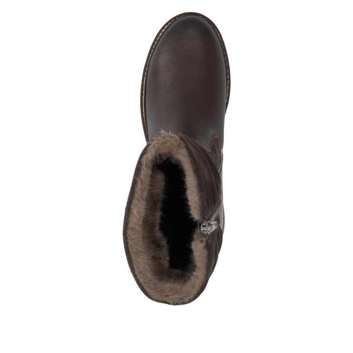 Dunkelbraune remonte Hochschaftstiefel D0B80-25. Schuh von oben.