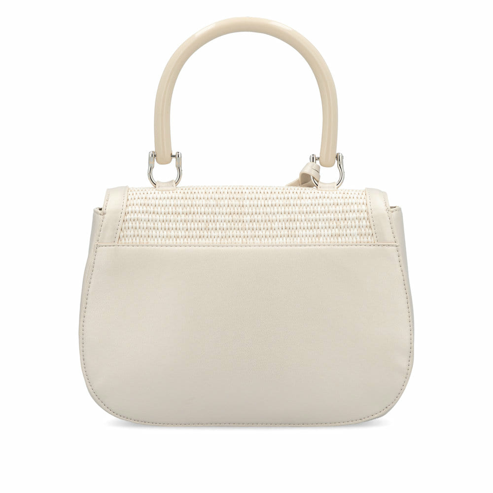 remonte Damen Handtasche Q0627-00 in Glanzschwarz aus Kunstleder mit Überschlag und Reißverschluss. Handtasche getragen.