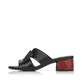 Schwarze remonte Damen Pantoletten R8759-01 mit Gummizug sowie leichter Sohle. Schuh Außenseite.