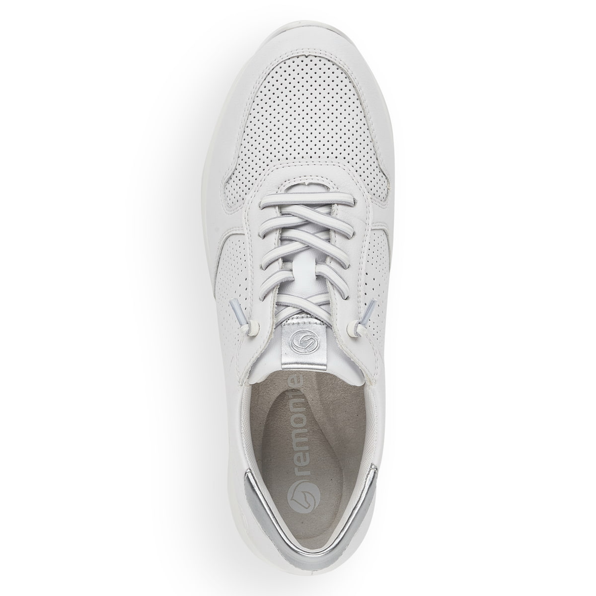 Weiße remonte Damen Sneaker Low D3100-80 mit einer Schnürung. Schuh von oben.