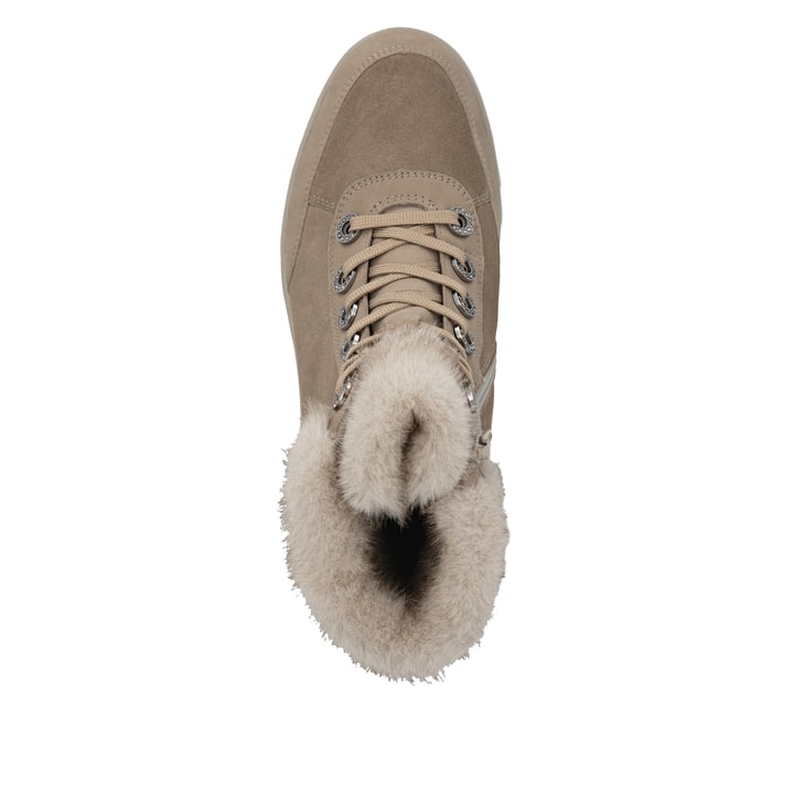 Beigebraune remonte Damen Schnürstiefel D2B75-64 mit griffiger Glass-Fibre Sohle. Schuh von oben.