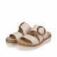 Beige remonte Damen Pantoletten D0Q51-80 mit einem Klettverschluss. Schuhpaar seitlich schräg.