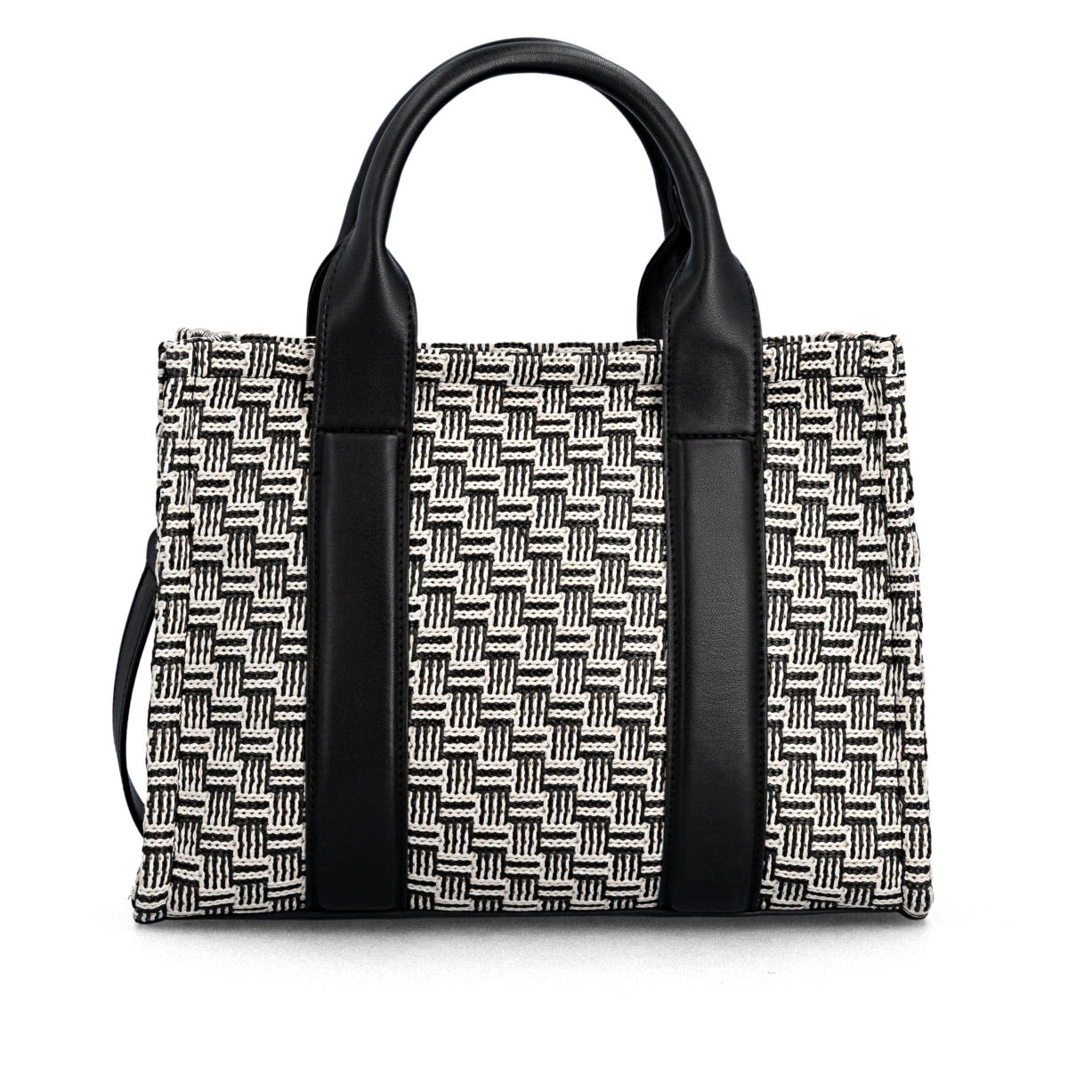 Sac à main remonte Q0767-02 noir avec motif tressé et bretelles amovibles ajustables. Arrière.