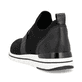 Schwarze remonte Damen Slipper R6713-00 mit einem Gummizug sowie Komfortweite G. Schuh von hinten.