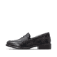 Schwarze remonte Damen Loafer D0F05-00 mit einem Gummizug. Schuh Außenseite.