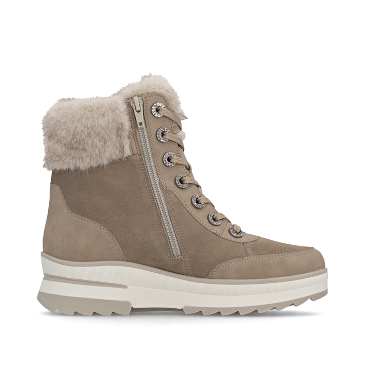 Beigebraune remonte Damen Schnürstiefel D2B75-64 mit griffiger Glass-Fibre Sohle. Schuh Innenseite.