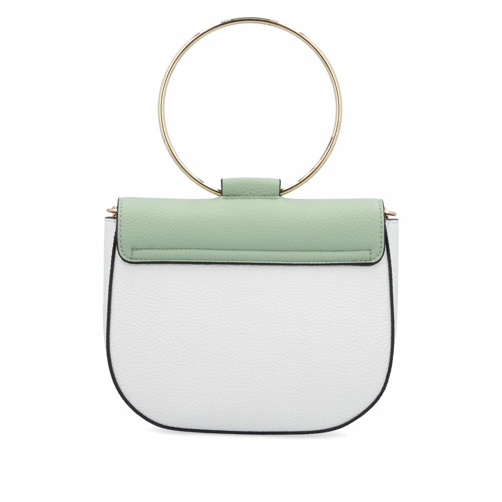 remonte Damen Handtasche Q0627-00 in Glanzschwarz aus Kunstleder mit Überschlag und Reißverschluss. Handtasche getragen.