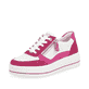 Weiße remonte Damen Sneaker D1C00-81 mit Reißverschluss sowie der Komfortweite G. Schuh seitlich schräg.