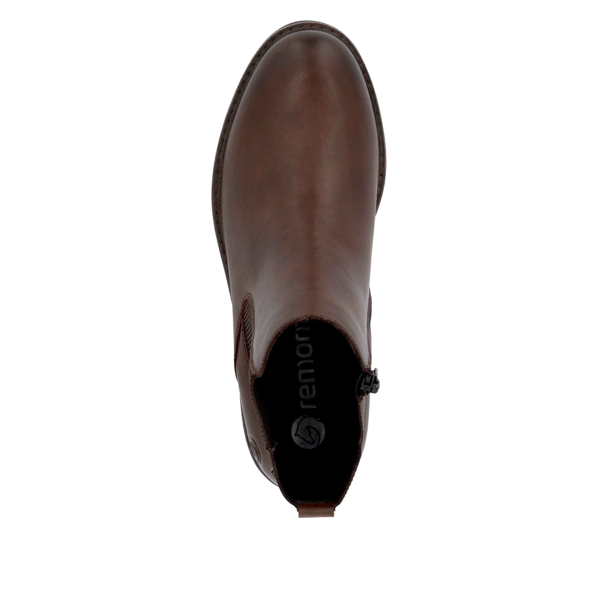 Braune remonte Chelsea Boots D2Q70-22 mit wasserabweisender TEX-Membran. Schuh von oben.