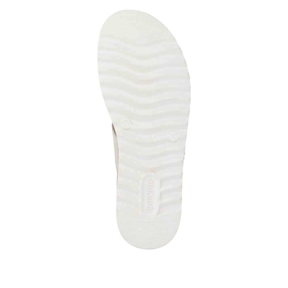 Beige remonte Damen Pantoletten D0Q64-60 mit einem Klettverschluss. Schuh Laufsohle.