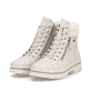 Weiße remonte Damen Schnürstiefel D2U74-80 mit wasserabweisender TEX-Membran. Schuhpaar seitlich schräg.