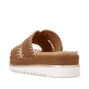 Braune remonte Damen Pantoletten D3P51-22 mit handgestickten Nähten. Schuh von hinten.