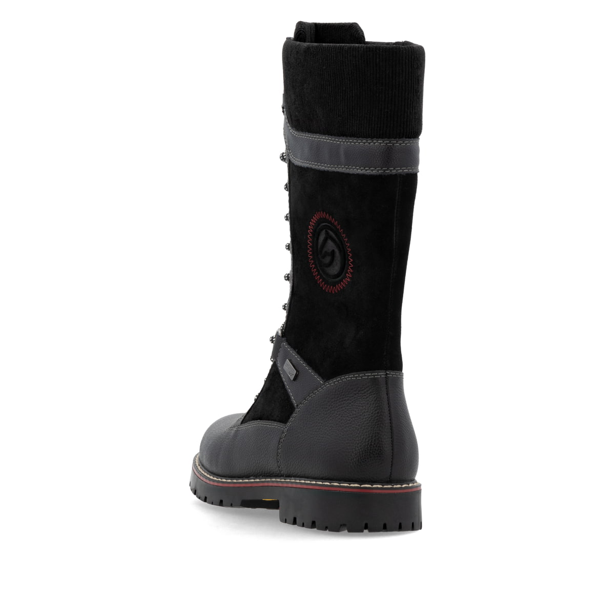 Tiefschwarze remonte Damen Schnürstiefel D9380-02 mit Flip-Grip Sohle. Schuh von oben.