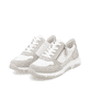 Weiße remonte Damen Sneaker Low D1S03-81 mit Reißverschluss sowie Komfortweite G. Schuhpaar seitlich schräg.