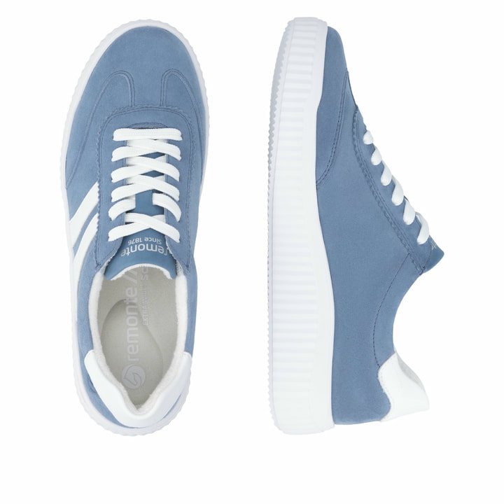 Blaue remonte Damen Schnürschuhe D3E00-14 mit der Extraweite H. Schuh von oben, liegend.