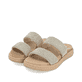 Metallische vegane remonte Damen Pantoletten D2N50-90 mit einem weichen Fußbett. Schuhpaar seitlich schräg.