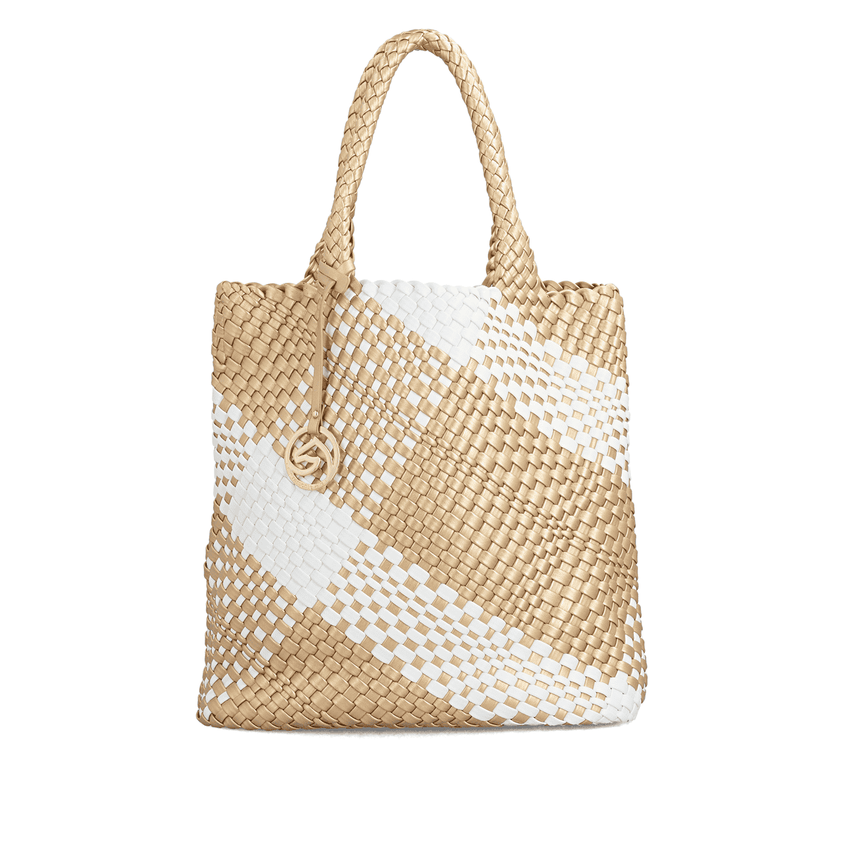 Sac à main remonte Q0761-81 beige avec design tressé et poche amovible. Devant.