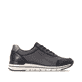 Baskets basses remonte noires pour femmes R6700-04 avec fermeture éclair. Côté intérieur de la chaussure.