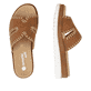 Braune remonte Damen Pantoletten D3P51-22 mit handgestickten Nähten. Schuh von oben, liegend.