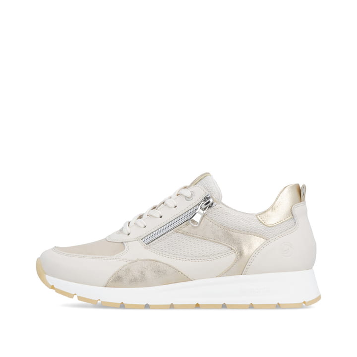 Baskets basses remonte beiges pour femme D2G11-60 avec fermeture éclair. Côté extérieur de la chaussure.