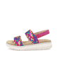 Mehrfarbige vegane remonte Riemchensandalen D2K52-90 mit einem Klettverschluss. Schuh Außenseite.