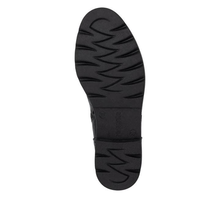 Schwarze remonte Damen Schnürstiefel D2Q73-00 mit einem Reißverschluss. Schuh Laufsohle.