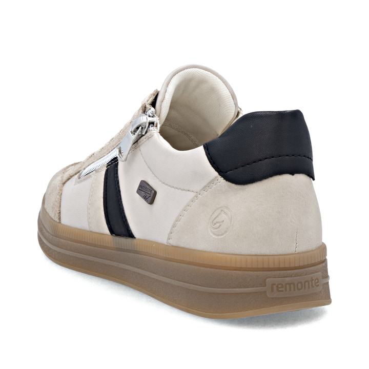 Beige remonte Damen Sneaker D2C04-62 mit wasserabweisender remonteTEX-Membran. Schuh von hinten.