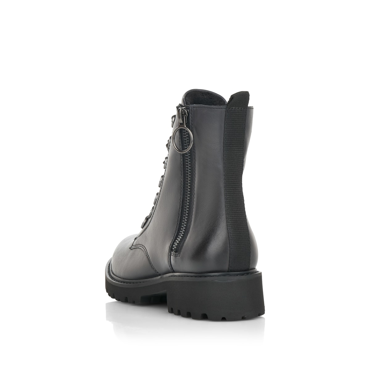 Dunkelblaue remonte Damen Biker Boots D8671-14 mit Schnürung und Reißverschluss. Schuh von hinten