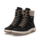 Schwarze remonte Damen Schnürstiefel D3Q72-03 mit wasserabweisender TEX-Membran. Schuhpaar seitlich schräg.