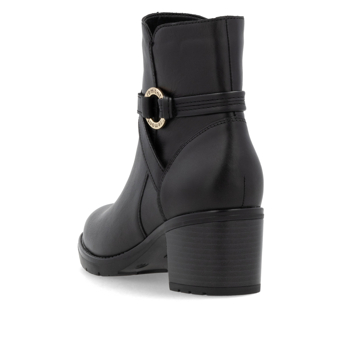 Bottines remonte noires pour femme D2A73-00 avec boucle ronde décorative. Chaussure vue de dessus.