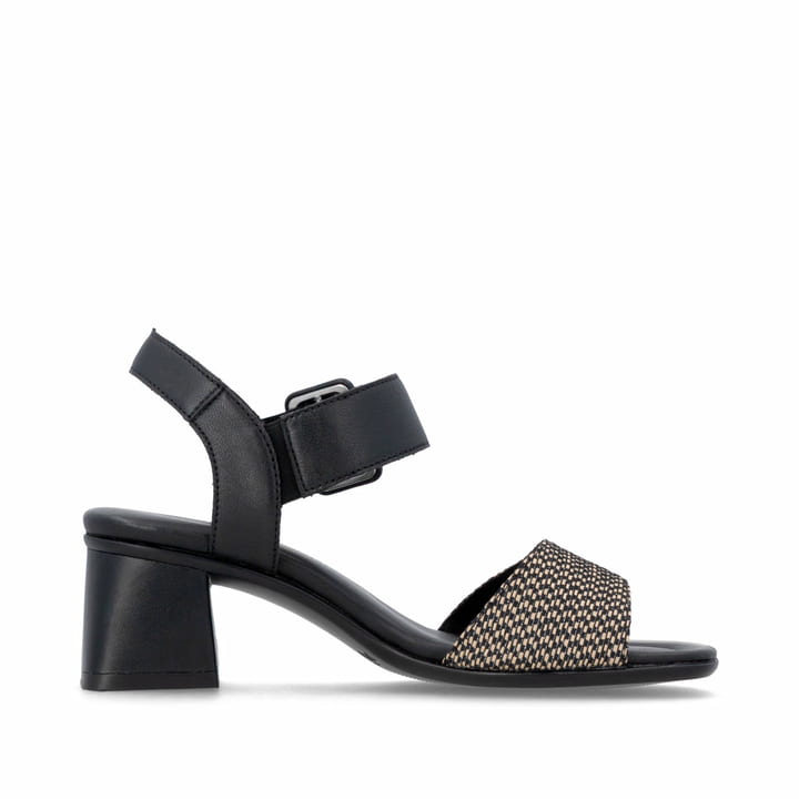 Schwarze remonte Riemchensandaletten D1K51-04 mit einem Klettverschluss. Schuh Innenseite.
