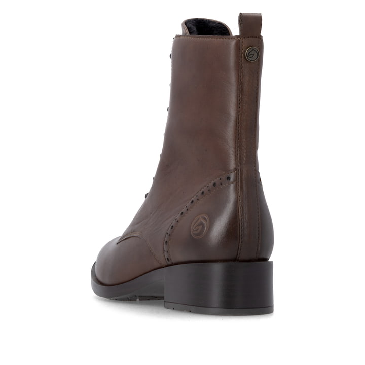 Braune remonte Damen Schnürstiefel D3U71-22 mit einem Reißverschluss. Schuh von hinten.