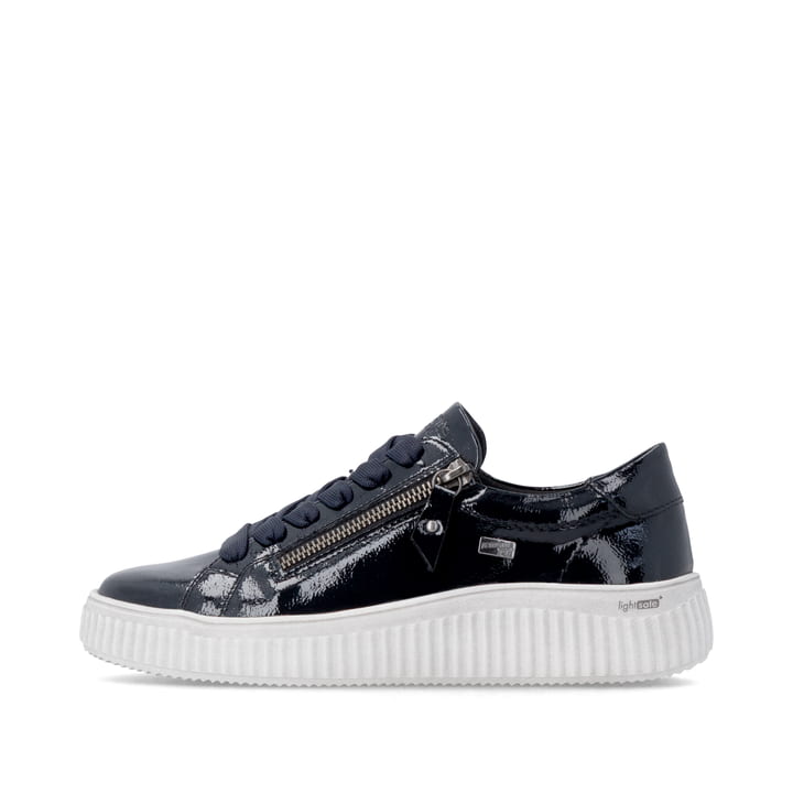 Baskets basses remonte bleues végan pour femmes D3E07-14. Côté extérieur de la chaussure.