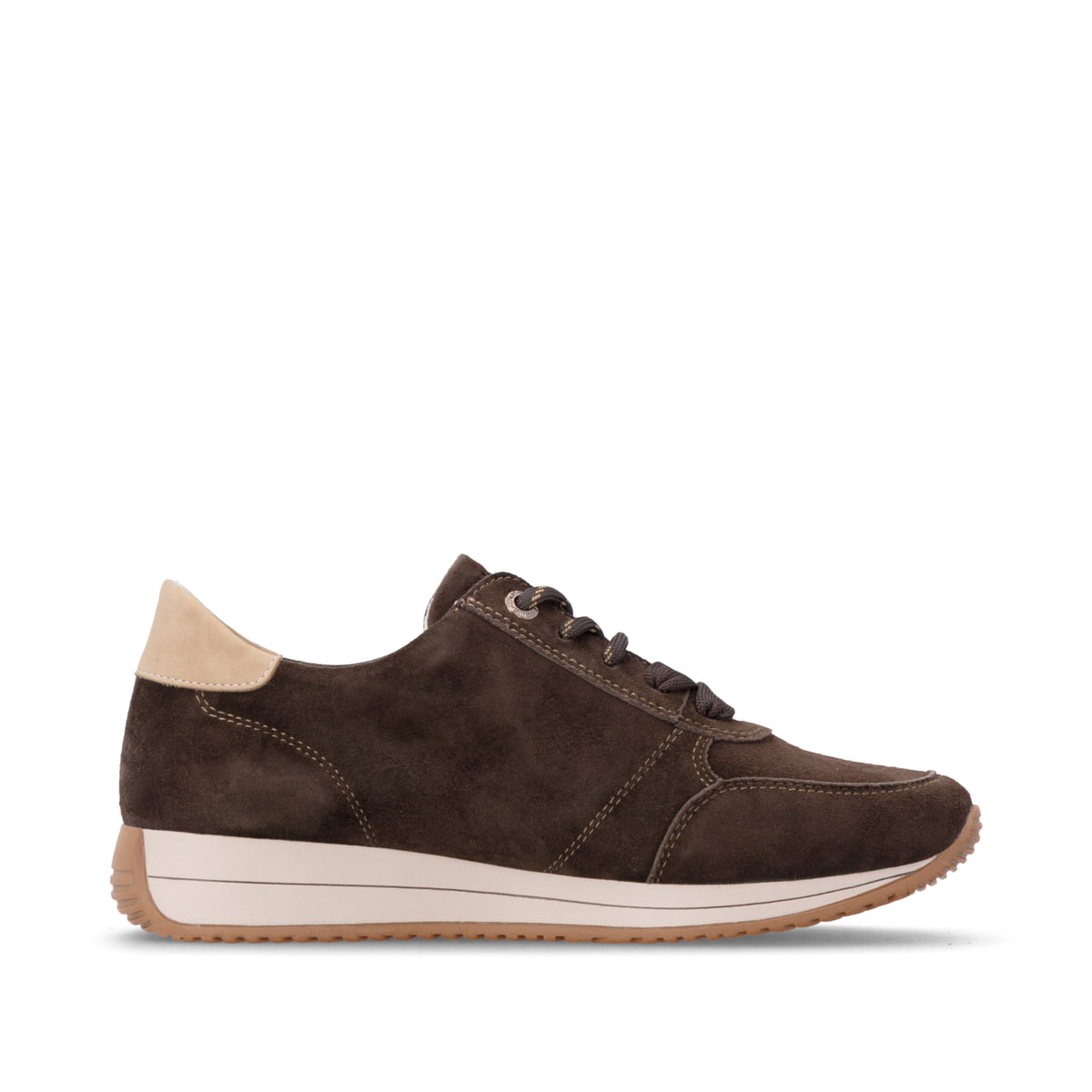 Dunkelbraun-beige remonte Damen Sneaker D0H19-25 mit einem Reißverschluss. Schuh Innenseite.