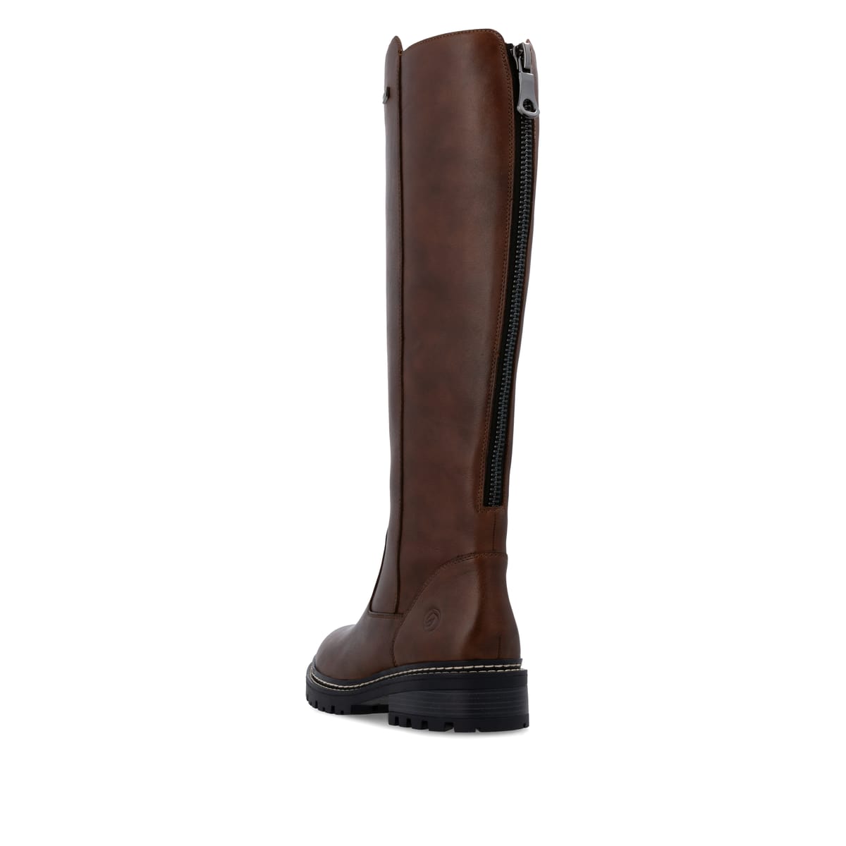 Karamellbraune remonte Damen Hochschaftstiefel D0B72-22 mit einer Profilsohle. Schuh von oben