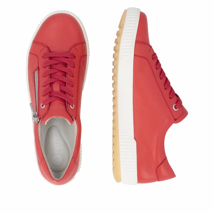 Chaussures à lacets remonte rouges pour femme D0700-33. Chaussure vue de dessus, couchée.