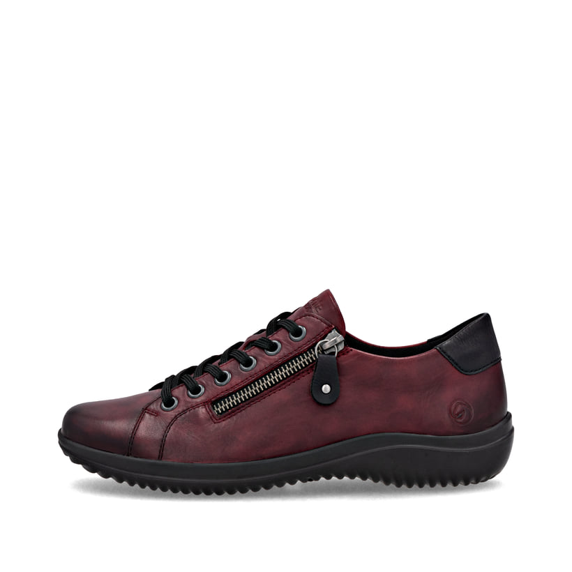 Weinrote remonte Damen Schnürschuhe D1E03-35 mit einem Reißverschluss. Schuh Außenseite.