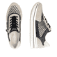 Schwarze vegane remonte Damen Sneaker Low D1329-03 mit einem Reißverschluss. Schuh von oben, liegend.