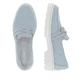Blaue remonte Damen Loafer D1H01-12 mit Elastikeinsatz sowie geflochtenem Riemen. Schuh von oben, liegend.