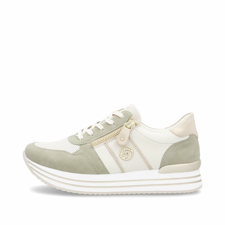 Weiße remonte Damen Sneaker Low D1327-80 mit Reißverschluss sowie Komfortweite G. Schuh Außenseite.