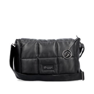 Shoppe jetzt die remonte Handtasche Q0716-00 in Schwarz mit gestepptem Überschlag mit Schnappverschluss, Handyfach und zwei abnehmbaren Riemen. Vorderseite.