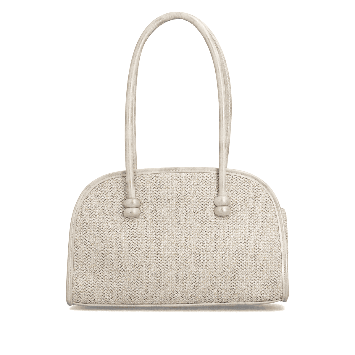 Sac à main remonte Q0768-60 beige avec poignées de transport avec perles décoratives et fermeture éclair. Arrière.