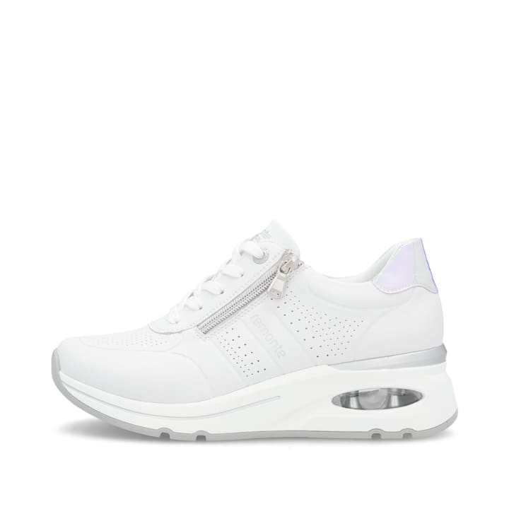 Weiße remonte Damen Sneaker Low D2H01-80 mit Reißverschluss sowie Extraweite H. Schuh Außenseite.