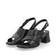 Schwarze remonte Riemchensandaletten D1K53-00 mit Klettverschluss. Schuhpaar seitlich schräg.