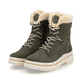 Olivgrüne remonte Damen Schnürstiefel D0C77-54 mit griffiger Glass-Fibre Sohle. Schuhpaar seitlich schräg.